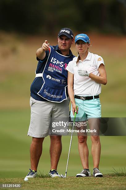 Nina Muehl of Austria competes during day two of the ISPS Handa Women's Australian Open at The Grange GC on February 19, 2016 in Adelaide, Australia.