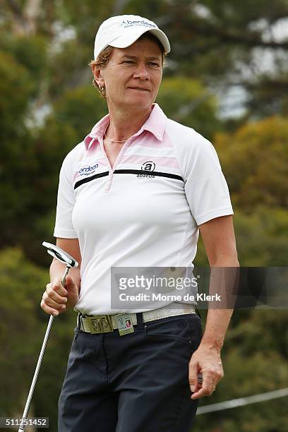 Catriona Matthew of Scotland looks on during day two of the ISPS Handa Women's Australian Open at The Grange GC on February 19, 2016 in Adelaide,...