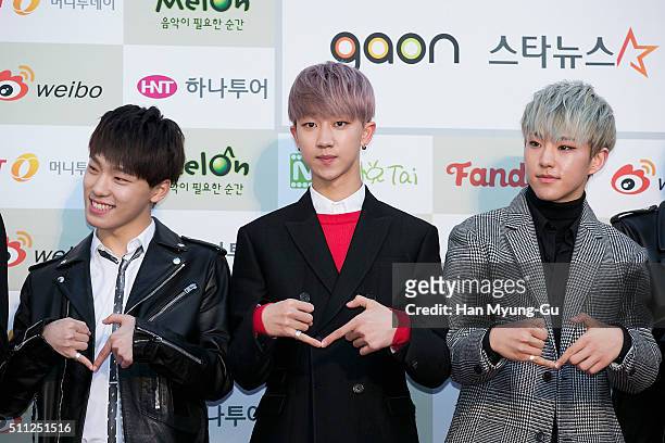 Boy band Seventeen attends the 5th Gaon Chart K-Pop Awards on February 17, 2016 in Seoul, South Korea.