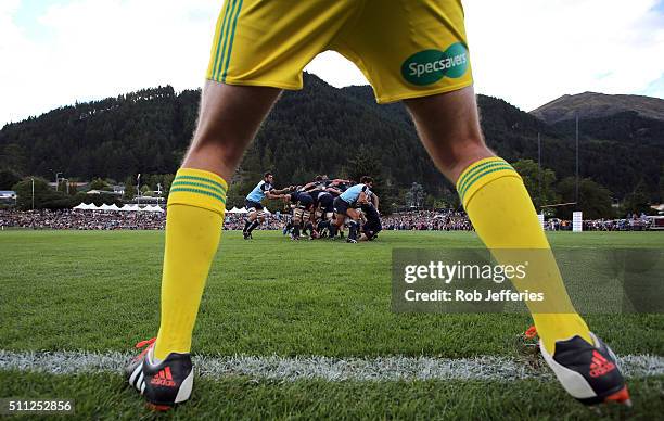 Nick Phipps of the Waratahs makes a break during the Super Rugby trial match between the Highlanders and the Waratahs at the Queenstown Recreation...