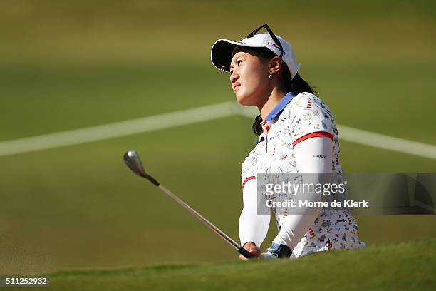 Xi Yu Lin of China competes during day two of the ISPS Handa Women's Australian Open at The Grange GC on February 19, 2016 in Adelaide, Australia.