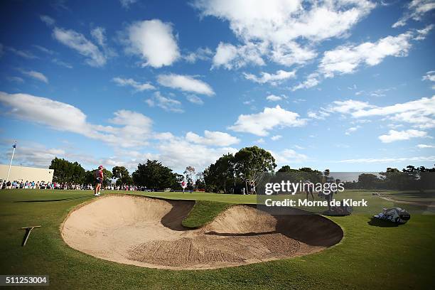 General view of the 18th green as Minjee Lee of Australia, Lydia Ko of New Zealand and Ha Na Jang South Korea finish their round during day two of...