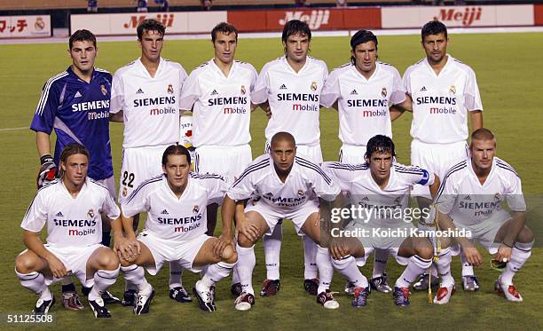 The Real Madrid team pose for a team photograph before a friendly match against J-League's JEF United Ichihara at Tokyo National Stadium on July 29,...