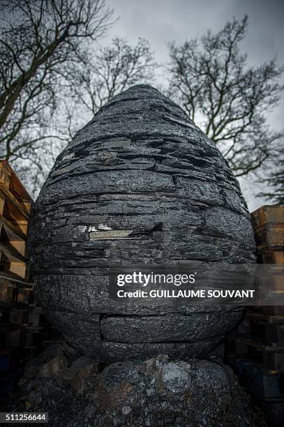 This picture taken on February 12, 2016 shows a general view of an art installation in progess by British artist Andy Goldsworthy entitled...