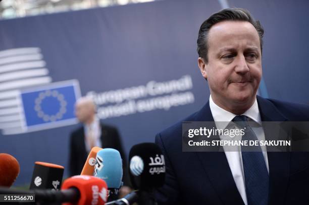 British Prime Minister David Cameron arrives for the second day of an EU summit meeting on the so-called Brexit at the European Union headquarters in...