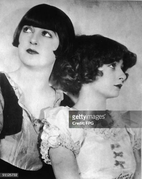 Portrait of American actress, entertainer, and author Gypsy Rose Lee and her sister, actress June Havoc, as young girls, 1920s.
