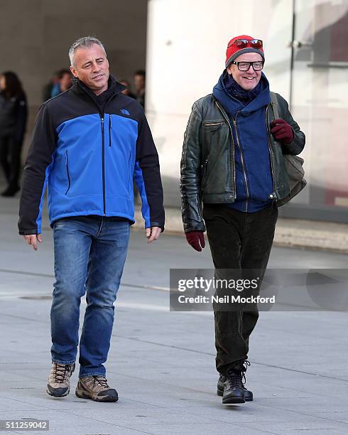 Chris Evans and Matt LeBlanc seen filming Top Gear outside BBC Broadcasting House on February 19, 2016 in London, England.