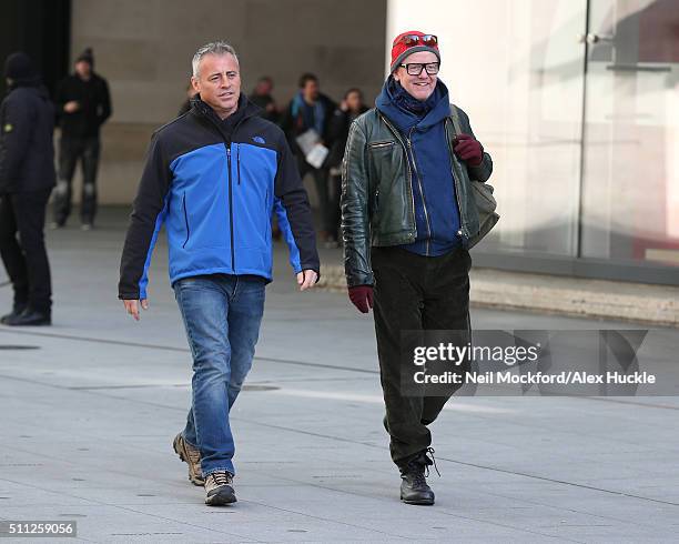 Chris Evans and Matt LeBlanc seen filming Top Gear outside BBC Broadcasting House on February 19, 2016 in London, England.