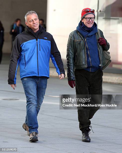 Chris Evans and Matt LeBlanc seen filming Top Gear outside BBC Broadcasting House on February 19, 2016 in London, England.