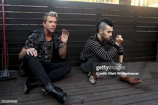 Stylist Derek Warburton and actor/singer Max Schneider prepare for a shoot for LaPalme Magazine on February 18, 2016 in Studio City, California.