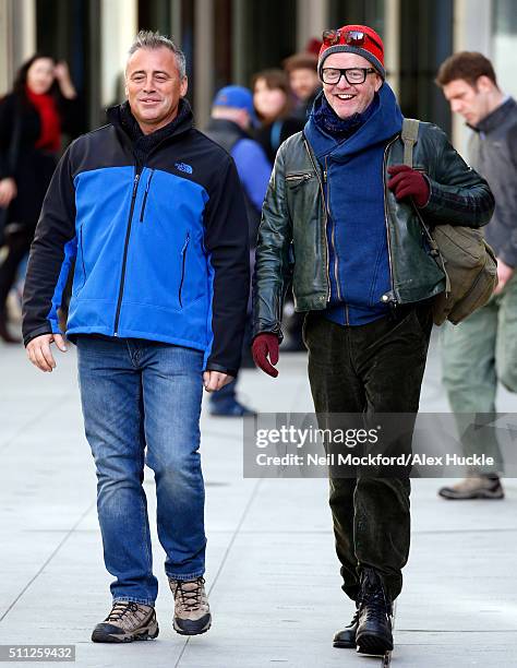 Matt Le Blanc and Chris Evans seen filming scenes for Top Gear at the BBC, Portland Place on February 19, 2016 in London, England.