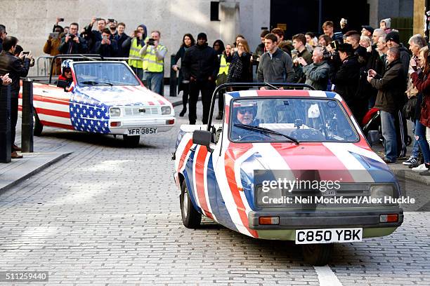 Matt Le Blanc and Chris Evans seen filming scenes for Top Gear at the BBC, Portland Place on February 19, 2016 in London, England.