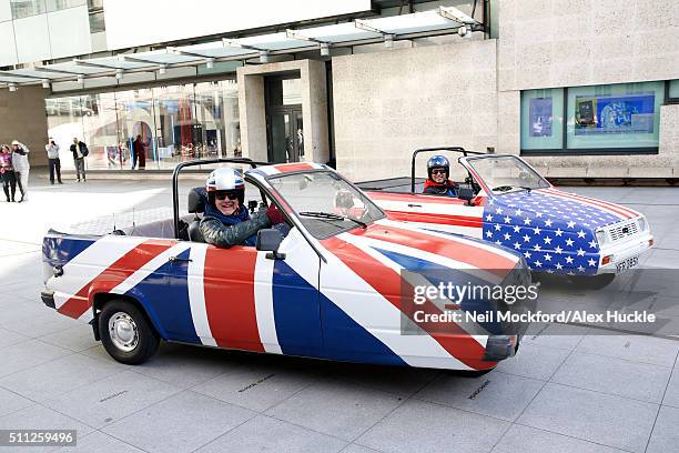 Chris Evans and Matt Le Blanc seen filming scenes for Top Gear at the BBC, Portland Place on February 19, 2016 in London, England.
