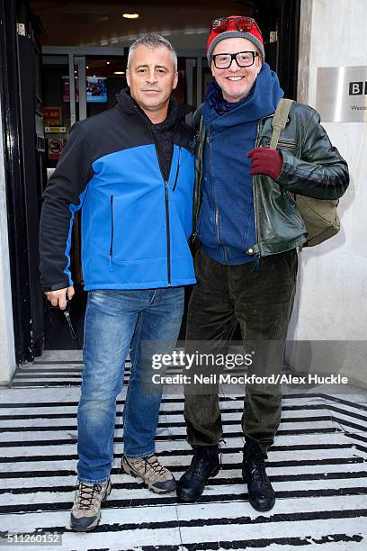 Matt Le Blanc and Chris Evans seen leaving the BBC Radio 2 Studios on February 19, 2016 in London, England.