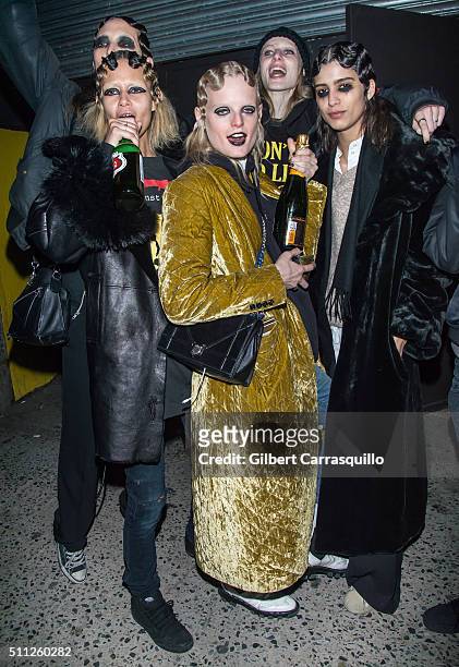 Model Hanne Gaby Odiele with models are seen outside the Marc Jacobs Fall 2016 fashion show during New York Fashion Week at Park Avenue Armory on...