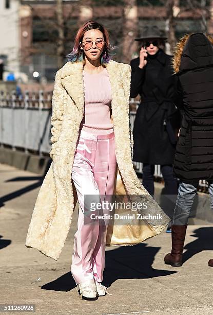 Irene Kim is seen outside the Calvin Klein show wearing a Calvin Klein outfit with Gentle Monster sunglasses during New York Fashion Week: Women's...