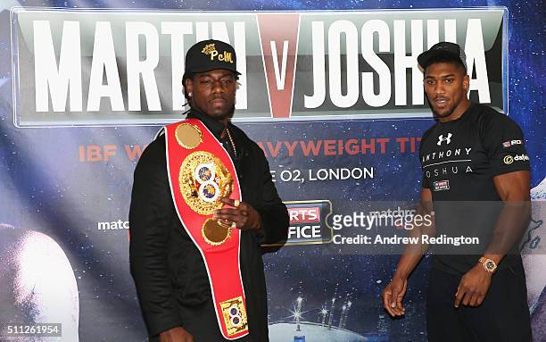 Charles Martin of the USA and Anthony Joshua of England are pictured together during the Anthony Joshua and Charles Martin Press Conference at The...