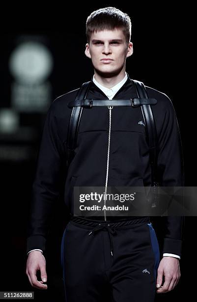 Model wears a creation of Davidelfin's fall-winter 2016/2017 fashion collection presented at the Madrid Fashion Week 2016 on February 10, 2016 in...