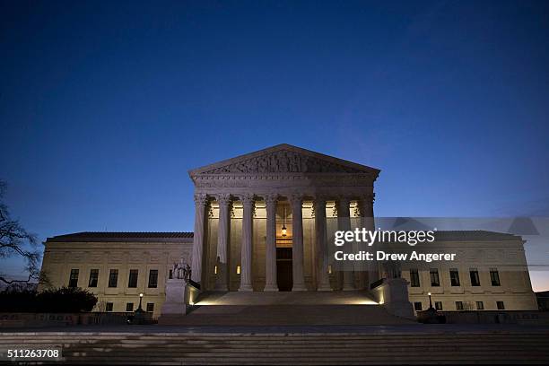 General view of the U.S. Supreme Court where a private memorial service will be held for Justice Antonin Scalia at the court building on February 19,...