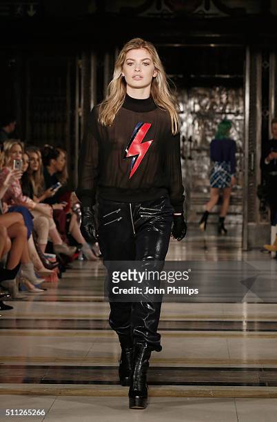 Model walks the runway at the Felder Felder show at Fashion Scout during London Fashion Week Autumn/Winter 2016/17 at Freemasons' Hall on February...