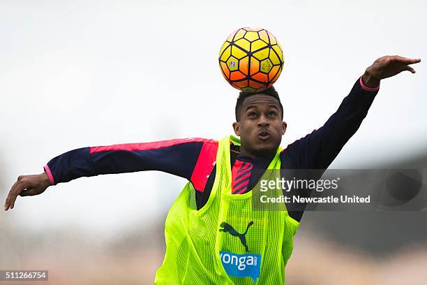 Rolando Aarons of Newcastle United saves on a header during a Newcastle United Training session at the the Newcastle United training camp on February...