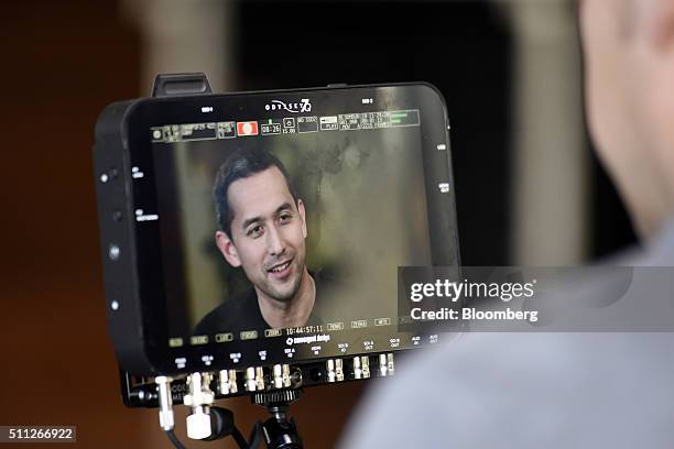 Hiroshi Lockheimer, senior vice president of Google Inc.'s Android, Chrome OS and Chromecast products, is seen on a monitor speaking during an...