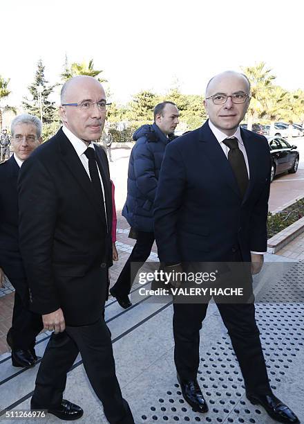 French Interior minister Bernard Cazeneuve and right-wing Les Republicains party lawmaker, and President of the Departmental Council of the...