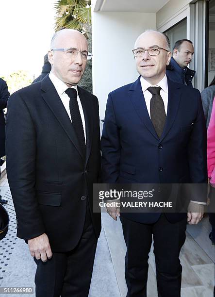 French Interior minister Bernard Cazeneuve and right-wing Les Republicains party lawmaker, and President of the Departmental Council of the...