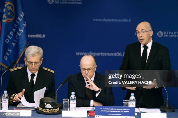 French Interior minister Bernard Cazeneuve , right-wing Les Republicains party lawmaker, and President of the Departmental Council of the...