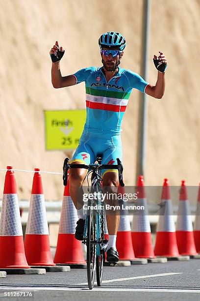 Vincenzo Nibali of Italy and the Astana Pro Team crosses the line to win stage four of the 2016 Tour of Oman, a 177km road stage from Knowledge Oasis...