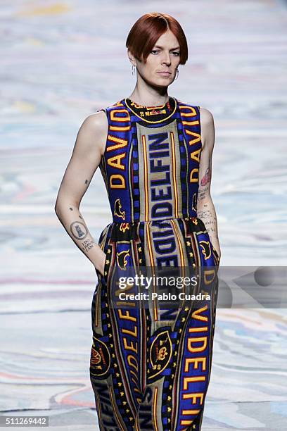 Model Bimba Bose walks the runway at the Davi Delfin show during the Mercedes-Benz Madrid Fashion Week Autumn/Winter 2016/2017 at Ifema on February...