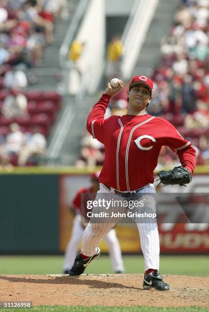 Pitcher Danny Graves of the Cincinnati Reds delivers the ball during MLB game against the Cleveland Indians at Great American Ball Park on July 4,...