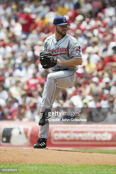 Pitcher Jake Westbrook of the Cleveland Indians winds up to deliver the ball during MLB game against the Cincinnati Reds at Great American Ball Park...