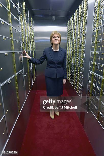 First Minister Nicola Sturgeon officially opens Scotlands first independent safe deposit box service in Glasgow on February 19 in Glasgow, Scotland....