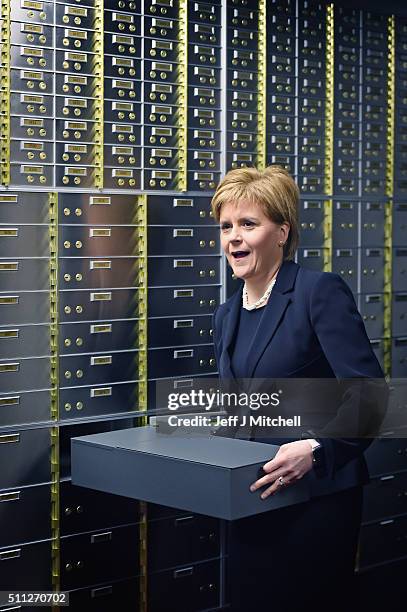 First Minister Nicola Sturgeon officially opens Scotlands first independent safe deposit box service in Glasgow on February 19 in Glasgow, Scotland....