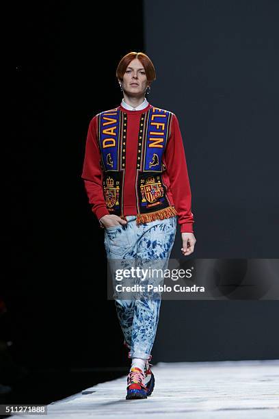 Model Bimba Bose walks the runway at the Davidelfin show during the Mercedes-Benz Madrid Fashion Week Autumn/Winter 2016/2017 at Ifema on February...