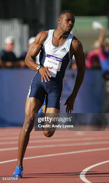 Darvis Patton of Adidas competes in heat 2 of the 200 Meter Dash during the U.S. Olympic Team Track & Field Trials on July 16, 2004 at the Alex G....