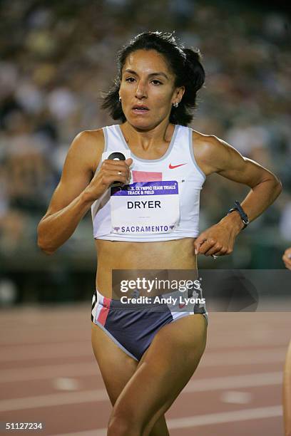 Elva Dryer of Nike competes in the 10000 Meter Run during the U.S. Olympic Team Track & Field Trials on July 16, 2004 at the Alex G. Spanos Sports...