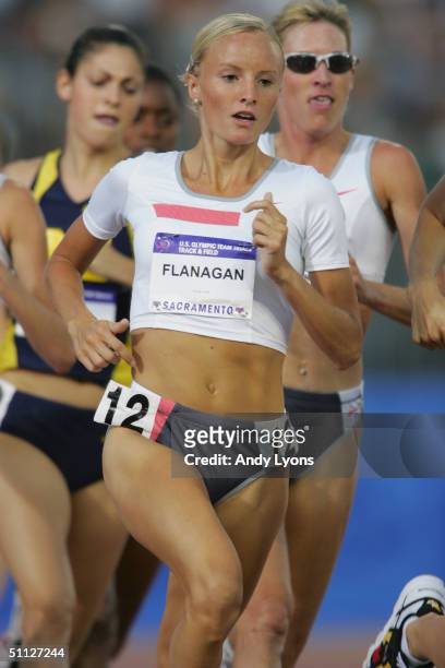 Shalane Flanagan of Nike competes in the 1500 Meter Run during the U.S. Olympic Team Track & Field Trials on July 16, 2004 at the Alex G. Spanos...