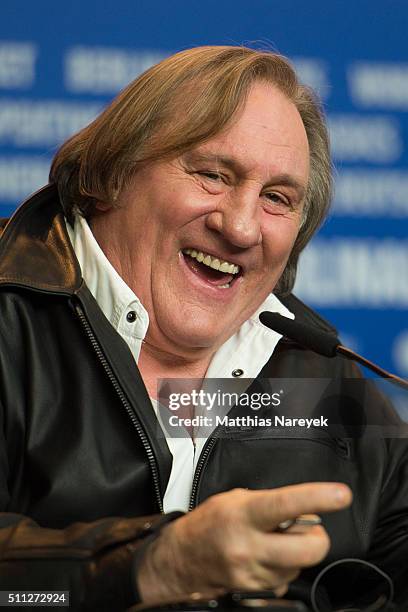 Gerard Depardieu attends the 'Saint Amour' press conference during the 66th Berlinale International Film Festival Berlin at Grand Hyatt Hotel on...