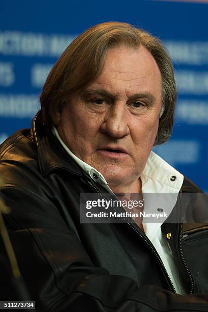 Gerard Depardieu attends the 'Saint Amour' press conference during the 66th Berlinale International Film Festival Berlin at Grand Hyatt Hotel on...