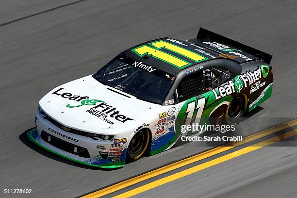 Blake Koch, driver of the Leaf Filter Gutter Protection Chevrolet, practices for the NASCAR XFINITY Series PowerShares QQQ 300 at Daytona...