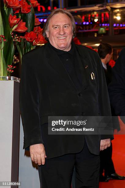 Actor Gerard Depardieu attends the 'Saint Amour' premiere during the 66th Berlinale International Film Festival Berlin at Berlinale Palace on...