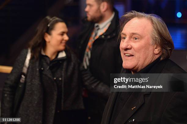 Actor Gerard Depardieu attends the 'Saint Amour' premiere during the 66th Berlinale International Film Festival Berlin at Berlinale Palace on...