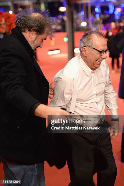 Director Gustave Kervern jokes around with Dieter Kosslick prior the 'Saint Amour' premiere during the 66th Berlinale International Film Festival...