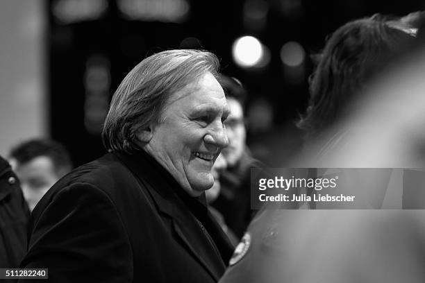 Actor Gerard Depardieu attends the 'Saint Amour' premiere during the 66th Berlinale International Film Festival on February 19, 2016 in Berlin,...