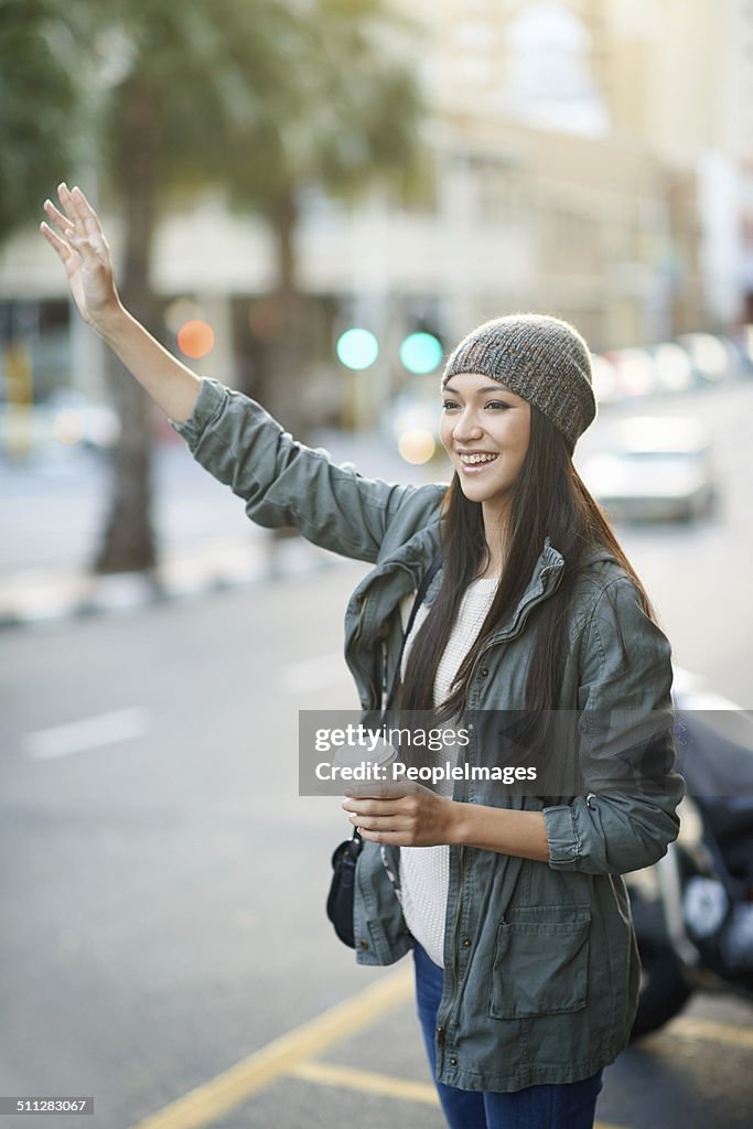 Hailing a cab in the city