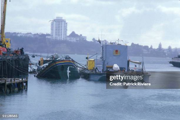 GREENPEACE -RAINBOW WARRIOR SINKING IN THE BAY OF AUCKLAND IN NEW ZEALAND.