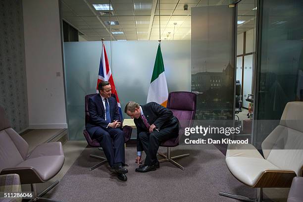 Ireland's Taoiseach Enda Kenny holds a bilateral meeting with British Prime Minister David Cameron as Mr Cameron continues his attempts to negotiate...