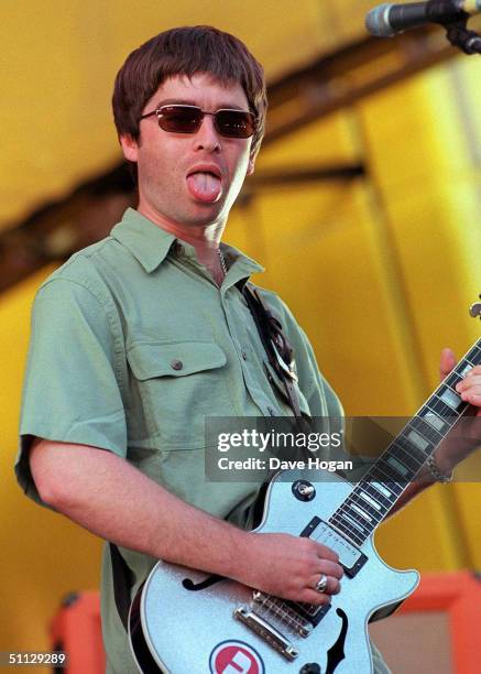 Musician Noel Gallagher of band Oasis performs on stage in San Francisco supporting U2.